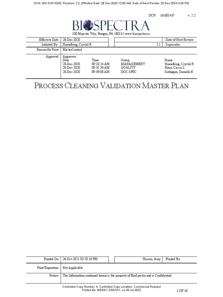Process Cleaning Validation Master Plan PDF Detection Limit Food