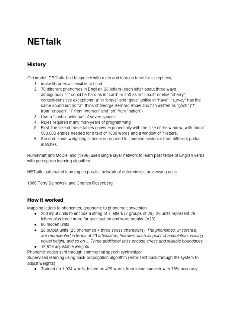 Net Talk PDF Phoneme Speech Synthesis