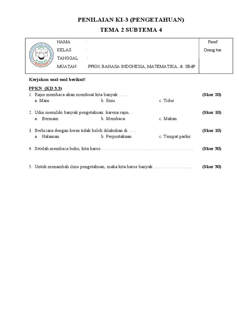 Contoh Soal PH Tema 6 Subtema 1 Kelas 4: Sumber Energi