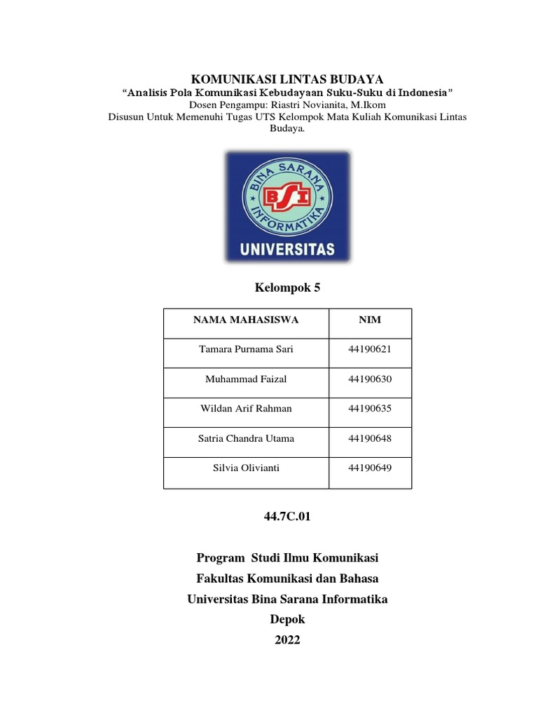 Kel.5 - Kom. Lintas Budaya - 44.7C.01 - Ilkom - Ubsi Margonda | PDF