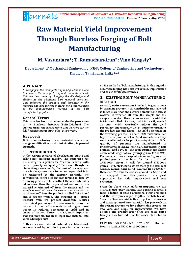 Raw Material Yield Improvement PDF Screw