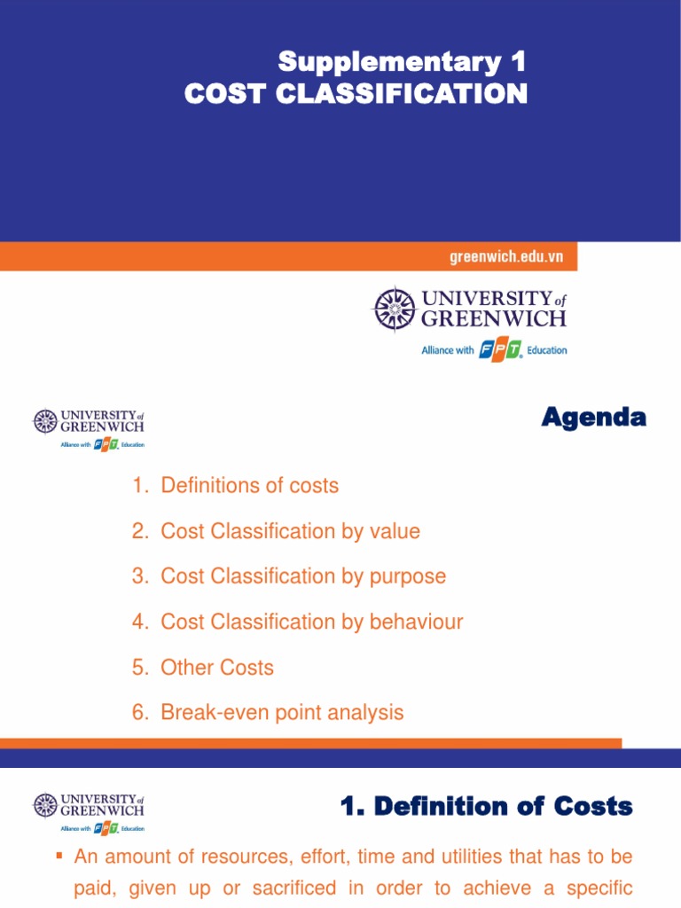Supplementary 1 Cost Classification PDF Cost Financial Accounting