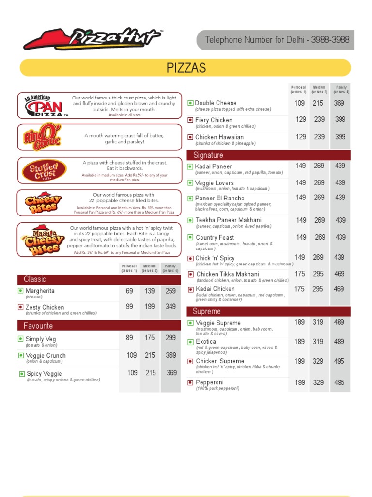 Pizza Hut Menu Card PDF Capsicum Pizza