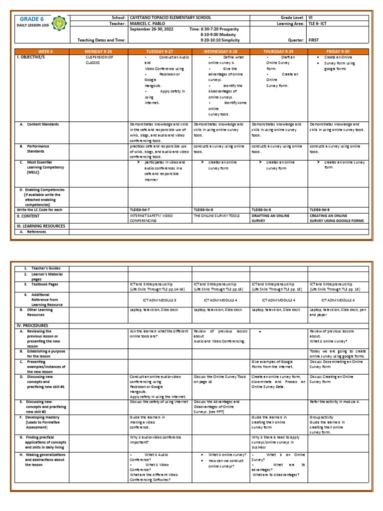 Tle 6 Ict DLL - Q1 - W6 - Pablo Maricel Sept 26 | PDF