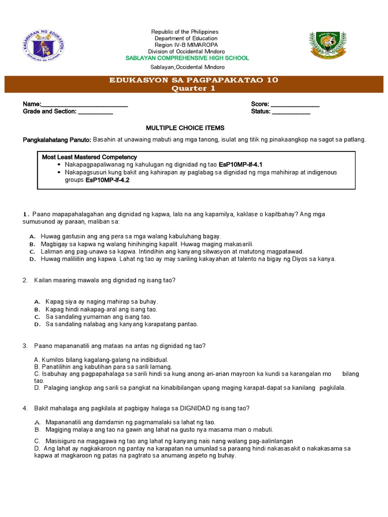 Multiple Choice Test Items | PDF