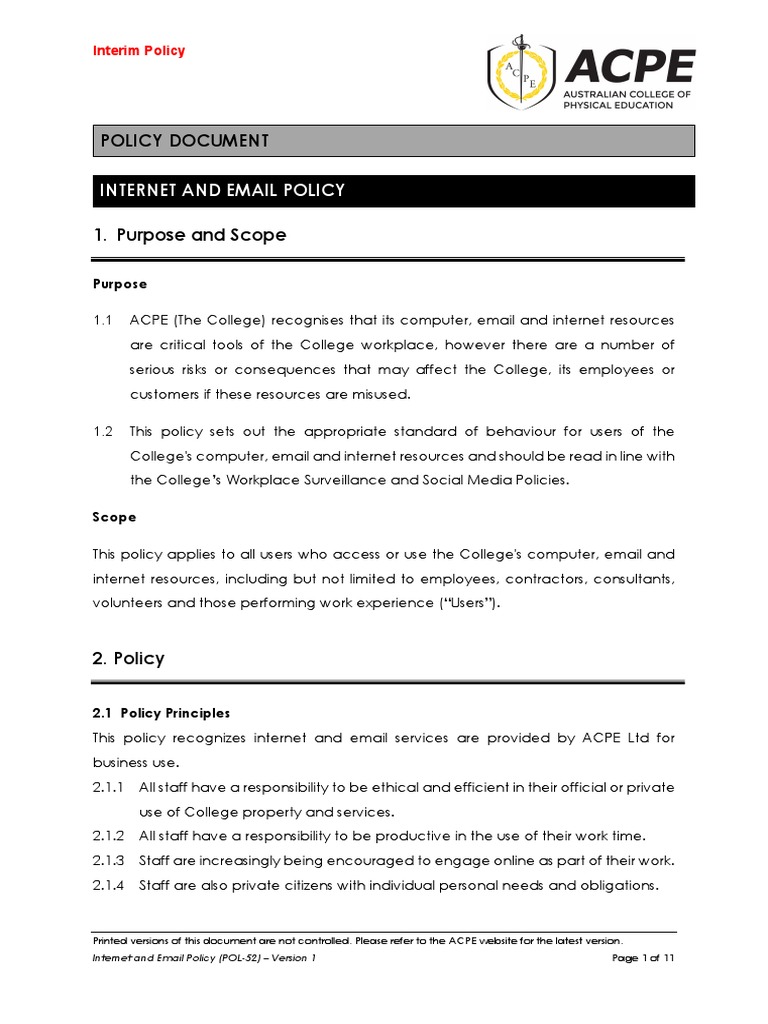 Internet and Email Policy V.1 | PDF | Internet | Websites