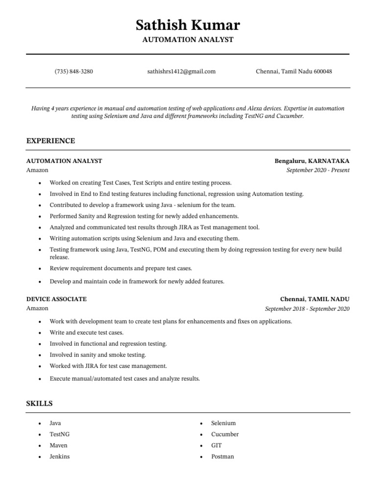 Sathish Kumar Resume | PDF | Software Testing | Selenium (Software)