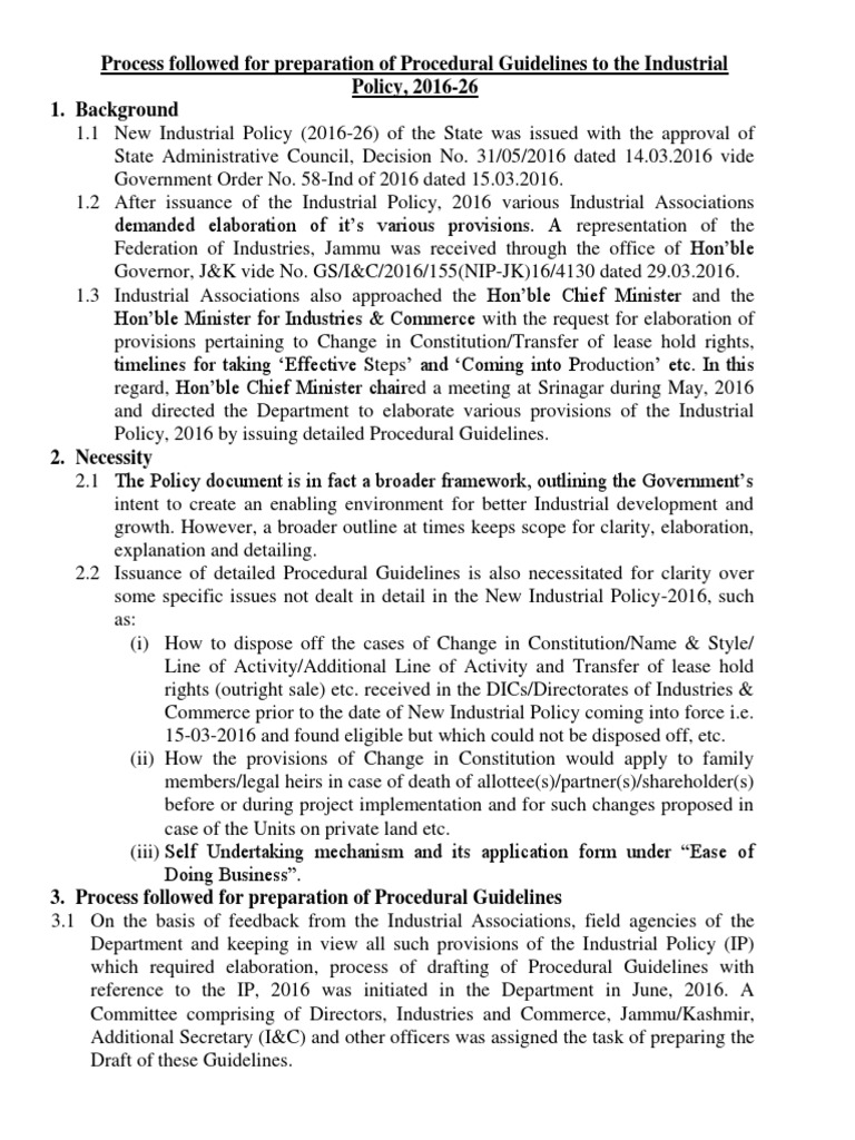 Procedural Guidelines for Industrial Policy | PDF | Partnership | Lease