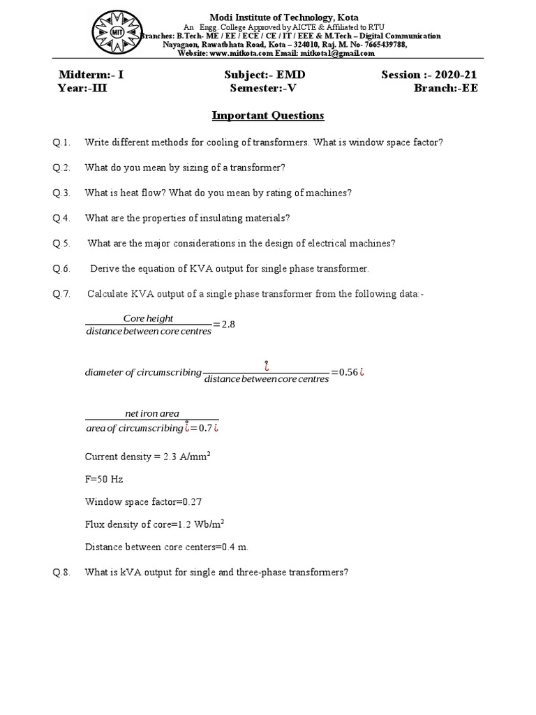 EMD Midterm Questions for EE Students | PDF | Computers | Technology ...