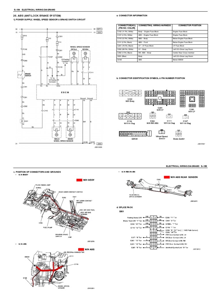 Wheel Speed Sensors, ABS Connectors, and Warning Lamp Circuits PDF