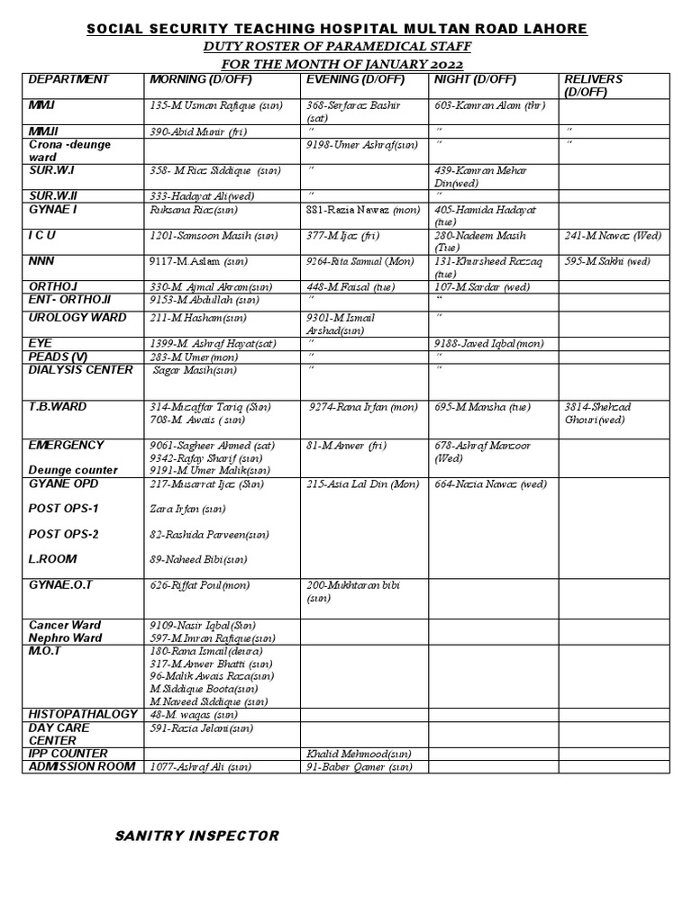 January Duty Roster for Paramedics | PDF