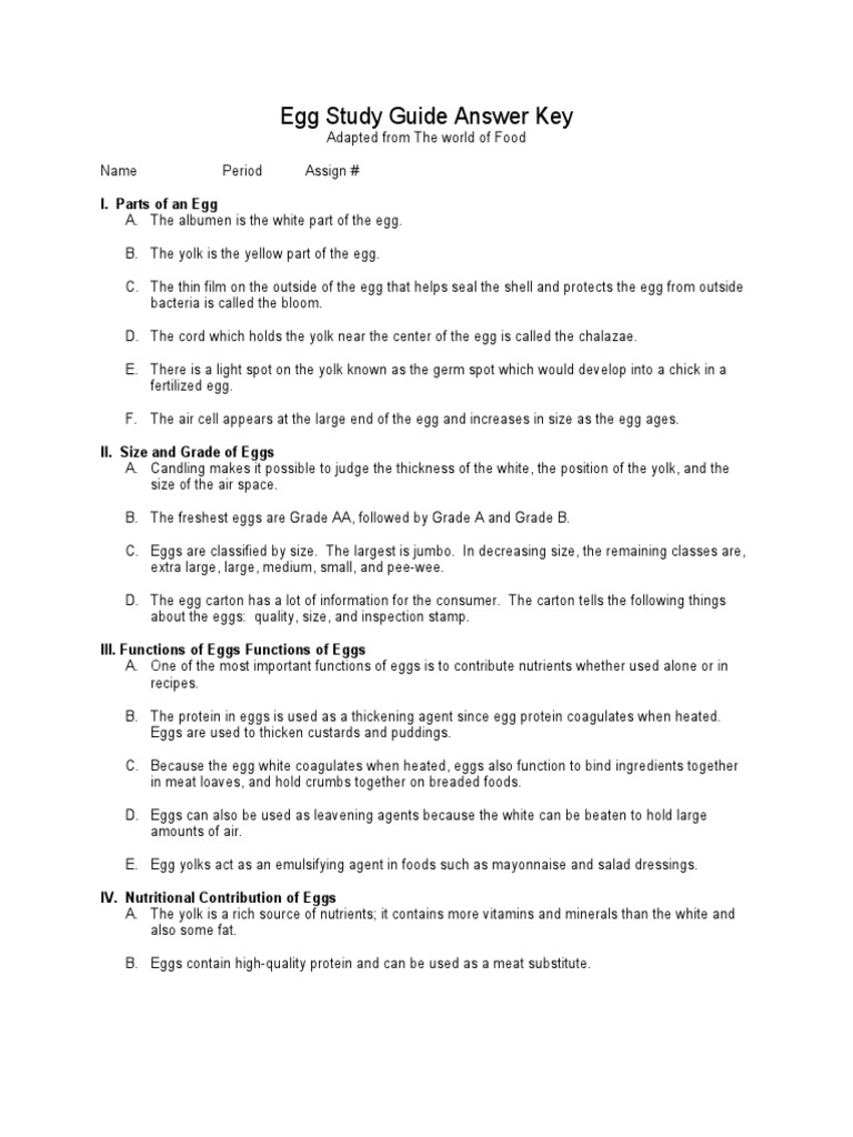 Egg Study Guide Answer Key PDF