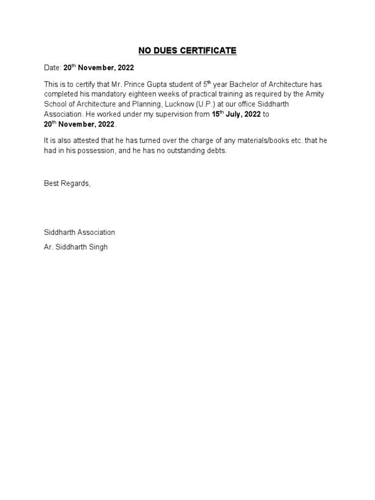 No Dues Certificate PDF No Dues Certificate PDF