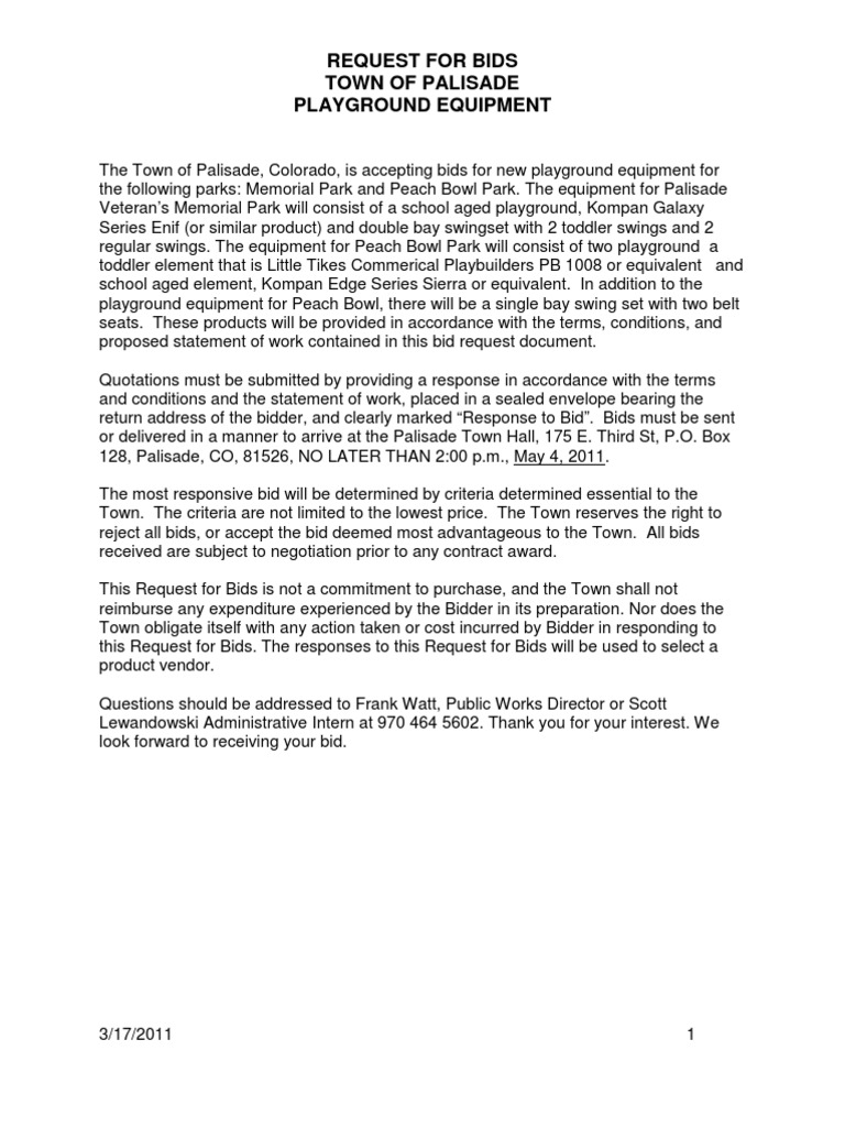 Playgrounds RFP PDF Government Business