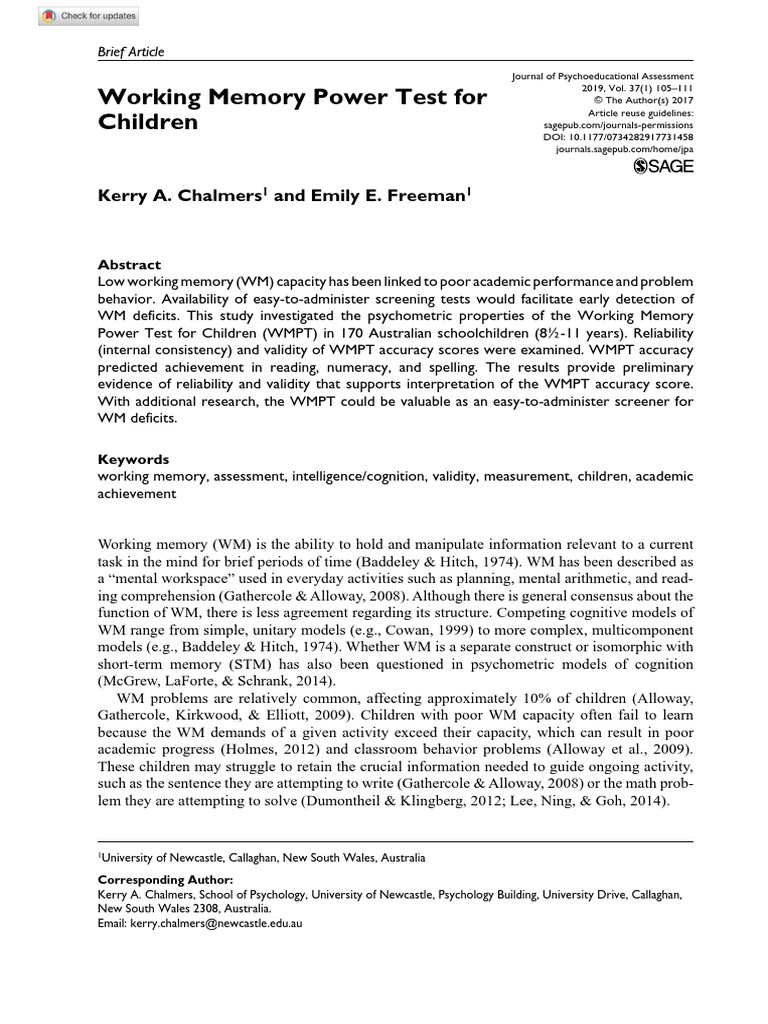 Working Memory Power Test For | PDF | Effect Size | Accuracy And Precision