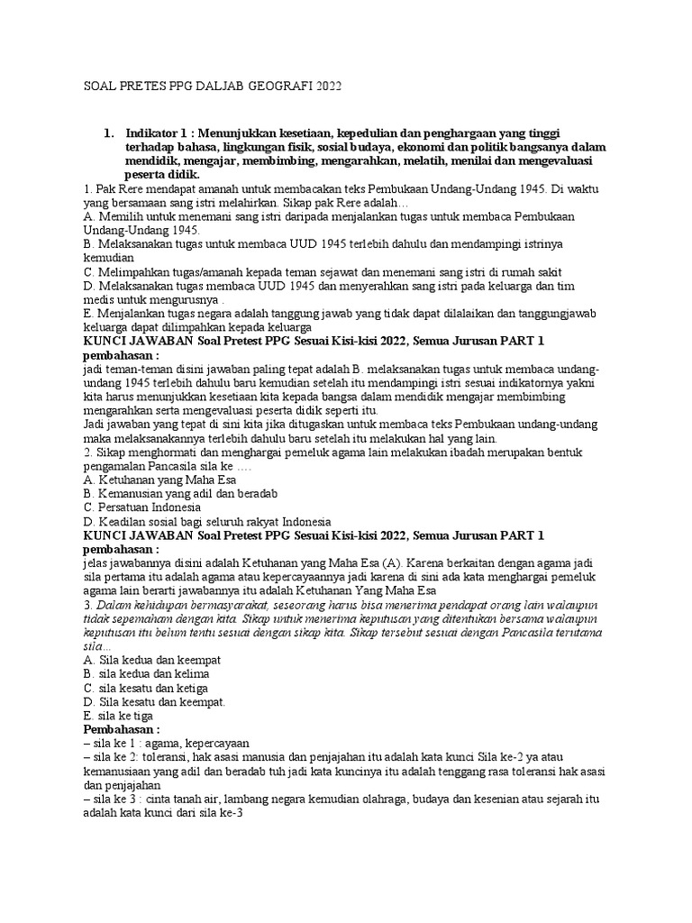 Soal Pretest PPG Geografi 2022 | PDF