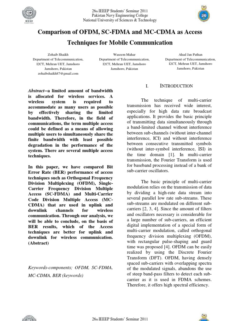OFDM vs SC-FDMA vs MC-CDMA Analysis | PDF | Orthogonal Frequency ...