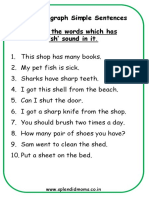 Sh Digraph Simple Sentences Worksheet