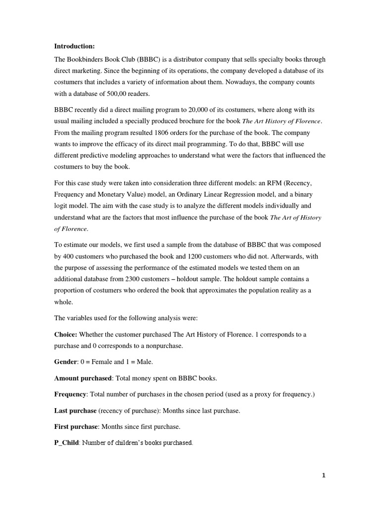 Bookbinders Case Study PDF Regression Analysis Coefficient Of