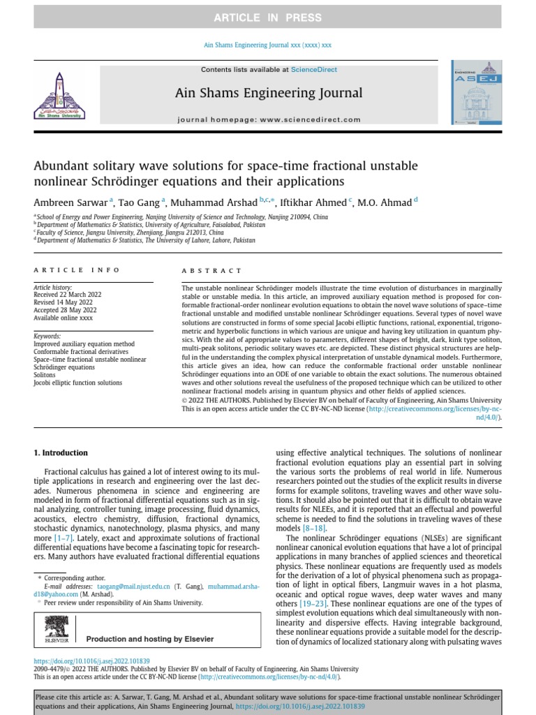 Solitary Wave Solutions in Fractional Schrödinger Equations | PDF ...