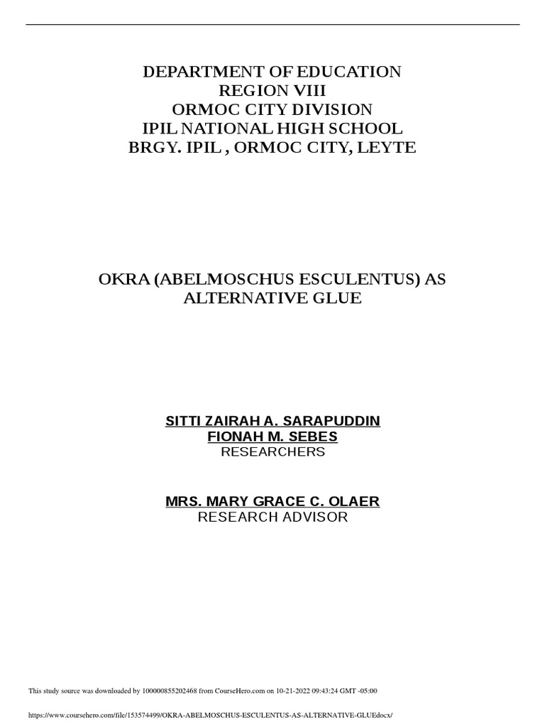 Okra Abelmoschus Esculentus As Alternative Glue PDF Adhesive Food