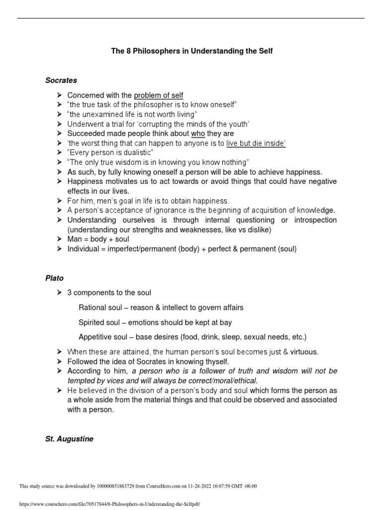8 Philosophers In Understanding The Self Pdf Pdf Experience