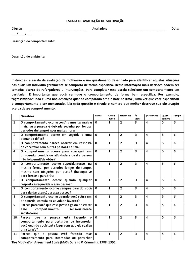 Escala de Avaliação de Motivação | PDF | Autoajuda