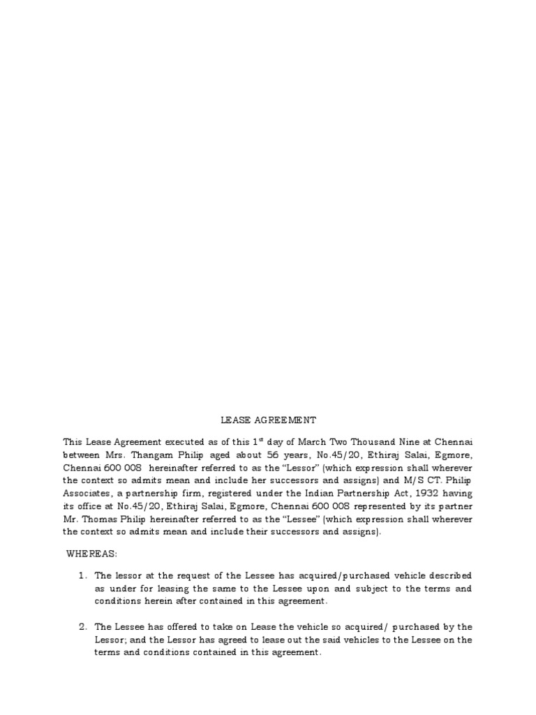 Car Lease Agreement PDF Lease Property Law