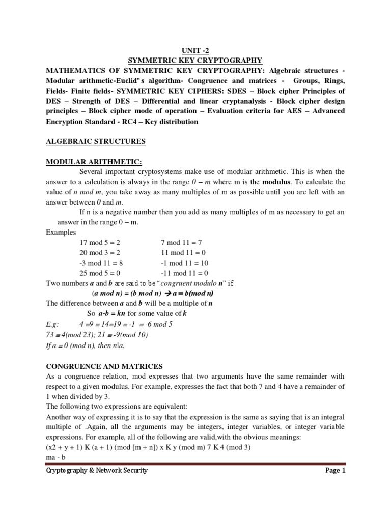 CNS - Unit 2 | PDF | Group (Mathematics) | Cryptography