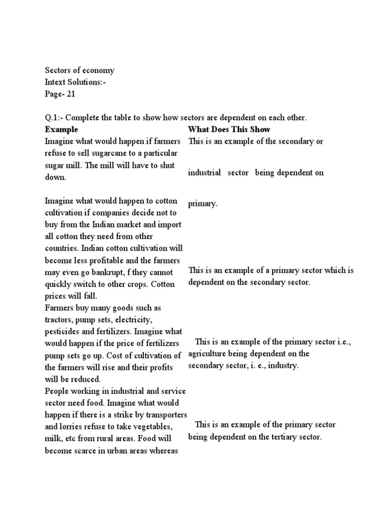 Sectors of Economy Intext PDF Employment Underemployment