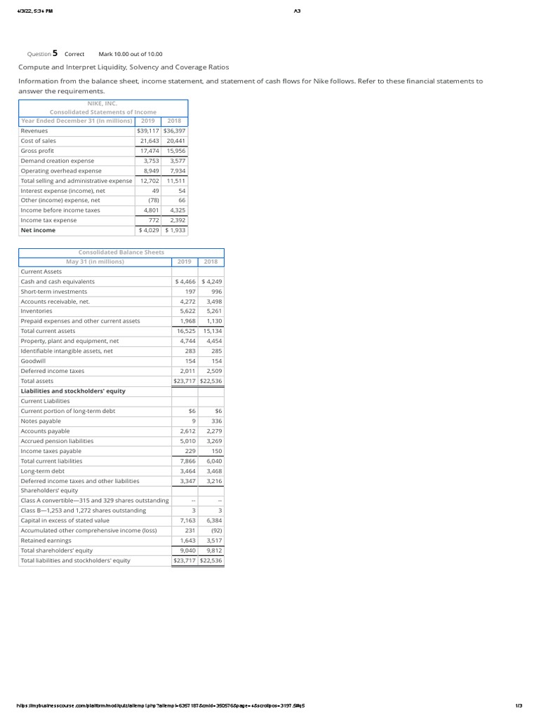 Nike, Inc. Consolidated Statements of Year Ended December 31 (In