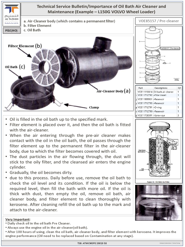 Oil Bath Air Cleaner L150G Maintenance Procedure PDF