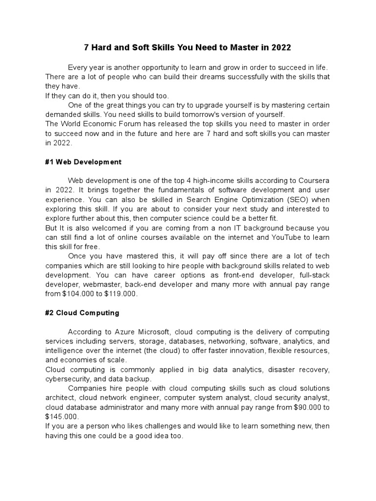7 Hard and Soft Skills You Need To Master in 2022 | PDF | Cloud ...