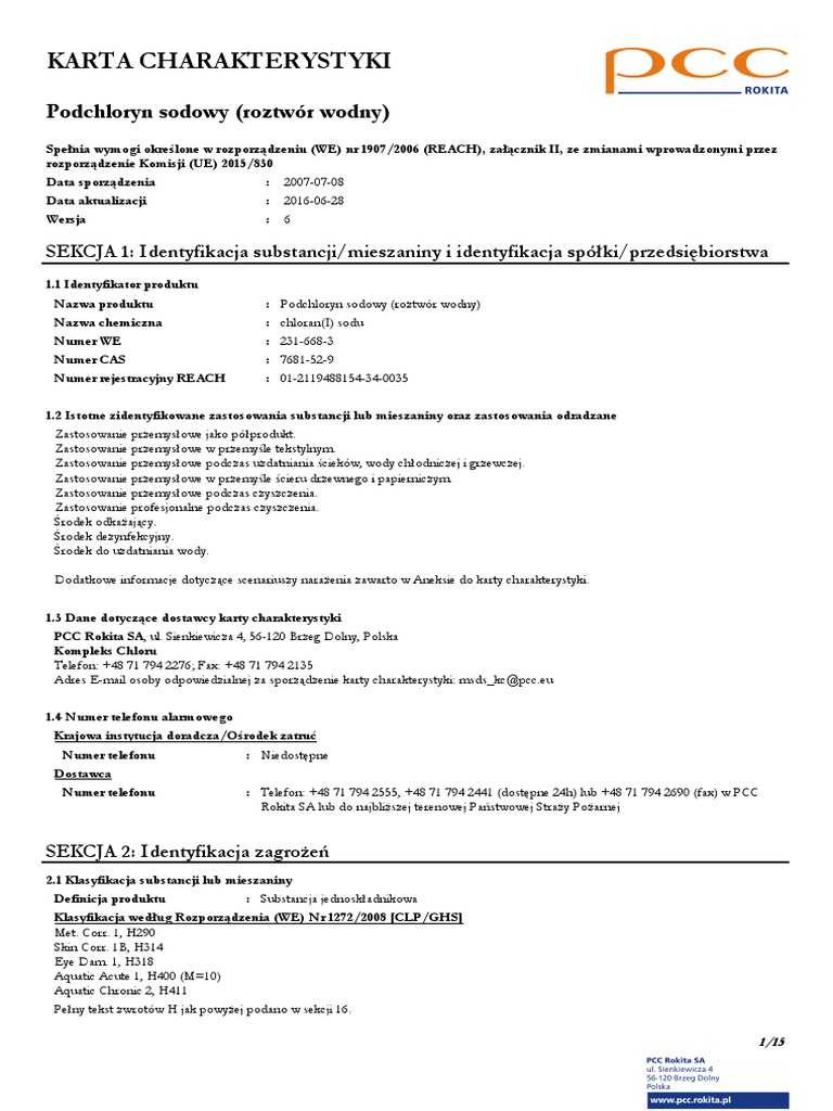 MSDS Sodium Hypochlorite (Aqueous Solution) PL v.6 PDF