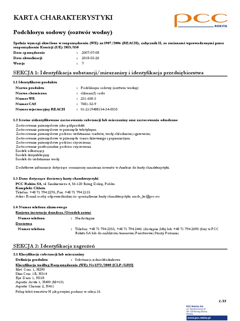SDS Sodium Hypochlorite (Aqueous Solution) PL v.7 PDF
