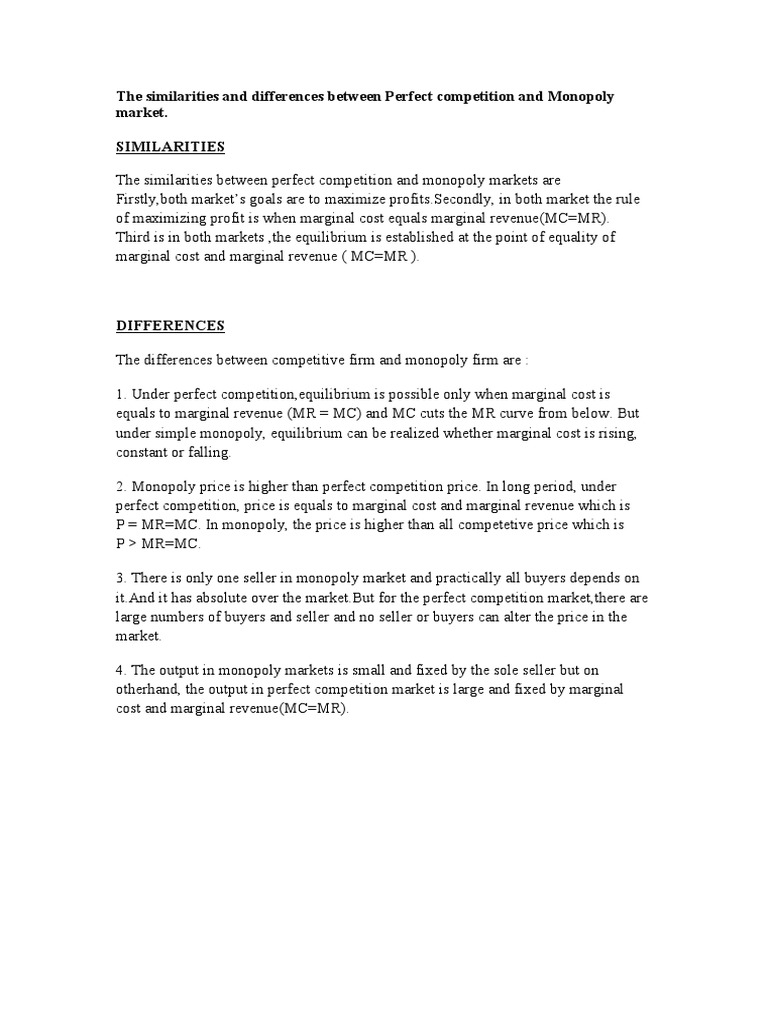 Monopoly vs Perfect Competition Explained | PDF