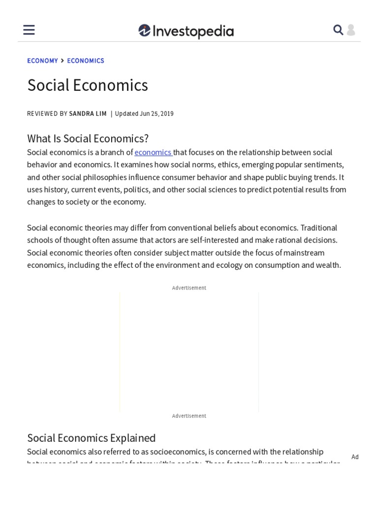 The Definition of Social Economics PDF Economics Socioeconomic Status