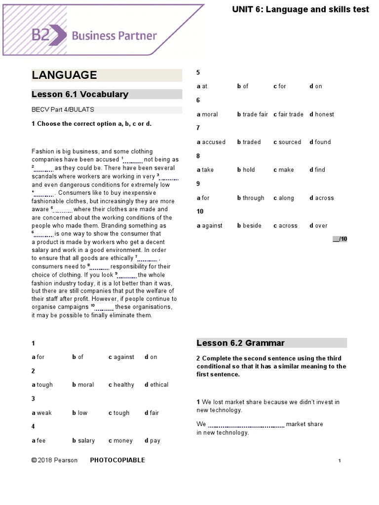 Bp B2 Tests Unit6 Pdf Fair Trade Business