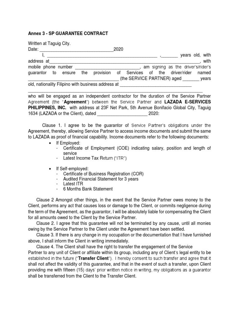 20200914 FINAL Annex 3SP GUARANTEE CONTRACT PDF Guarantee Surety