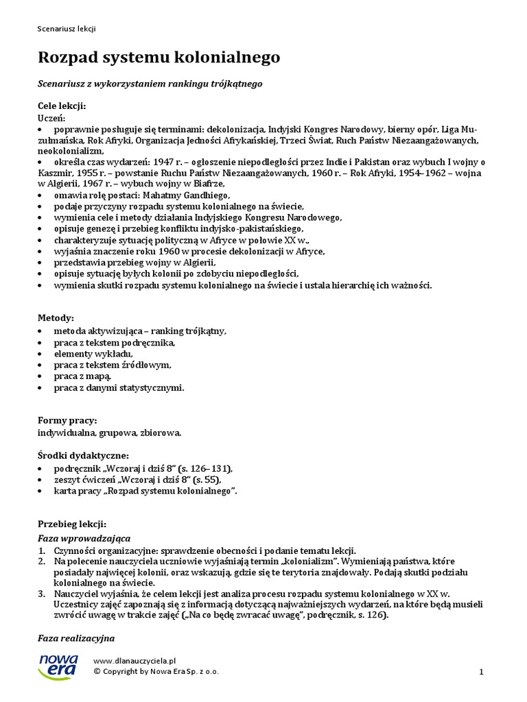 35 Rozpad Systemu Kolonialnego Scenariusz Lekcji | PDF