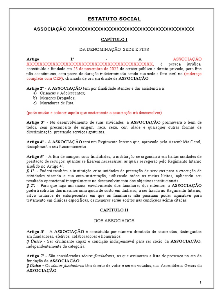Modelo de Estatuto de Associação | Download grátis PDF | Conselho de ...