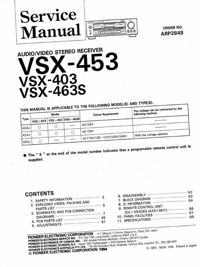 Pioneer vsx-453 vsx-403 vsx-463s | PDF