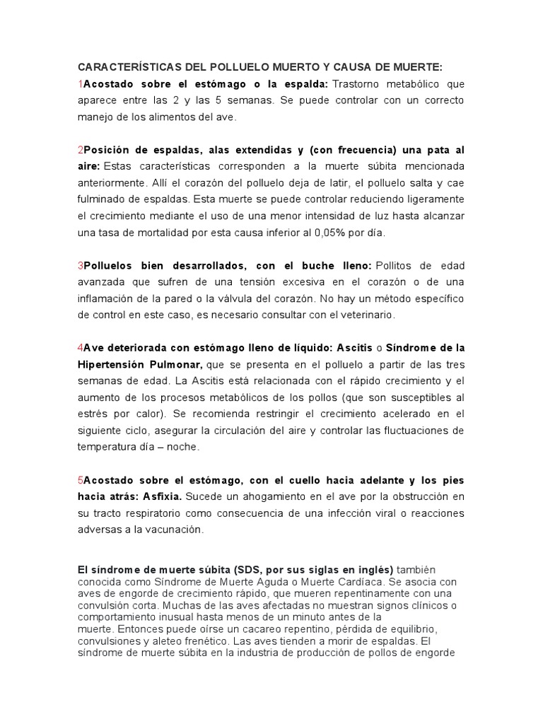 Causas y cuidados del pollito muerto | PDF | Pollo | Dieta