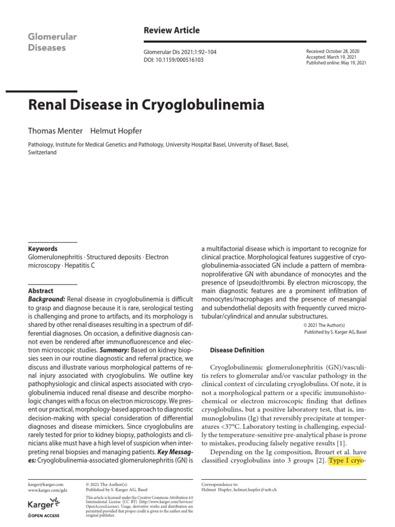 Crioglobulinemia Glomerular Diseases PDF