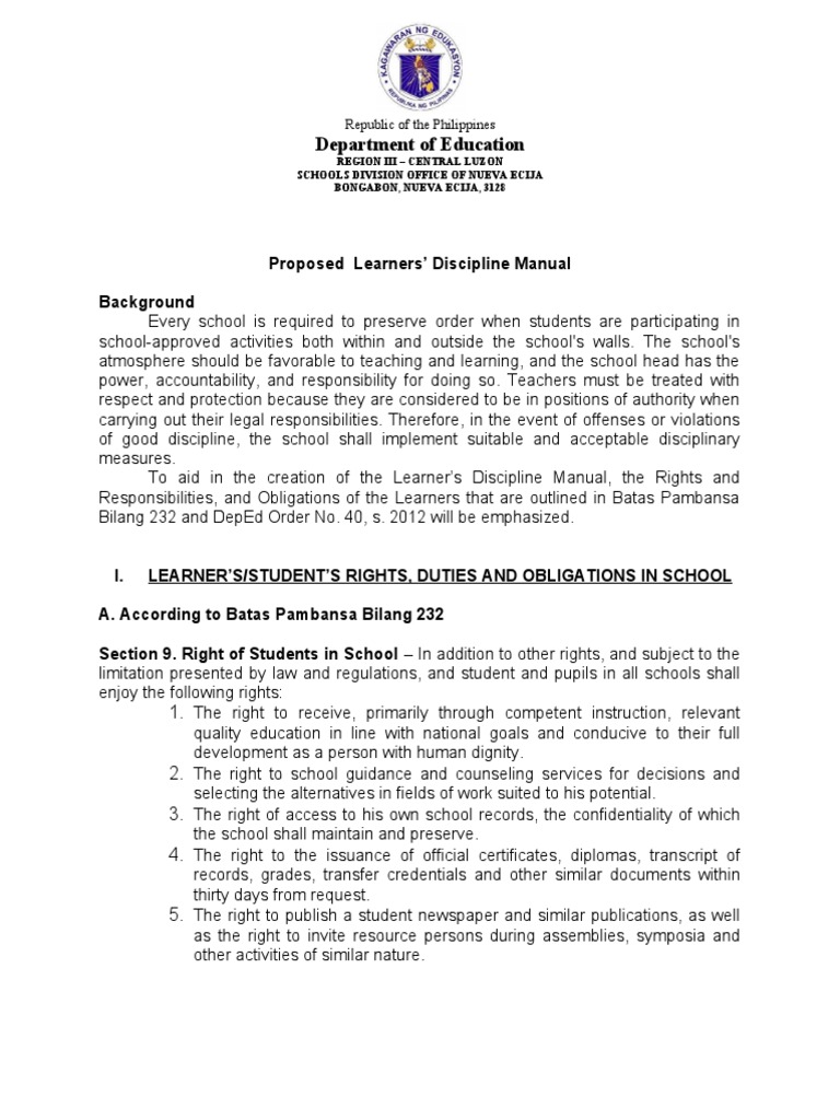 Proposed Learners' Discipline Manual | PDF | Schools | Clothing
