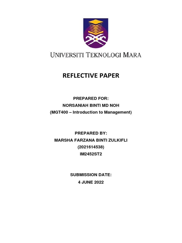 Assignment 1 Reflective Writing Marsha Farzana Im245st2 Pdf