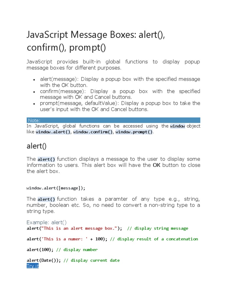 JavaScript Message Boxes | PDF | Software Development | Computing