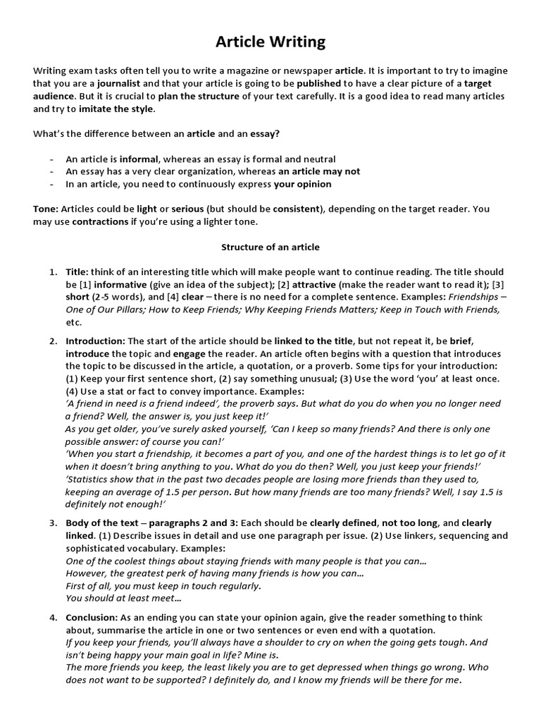 Article Writing | PDF | Self-Improvement