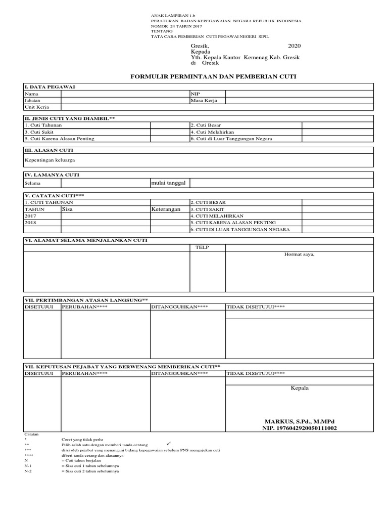 Contoh Pengajuan Cuti Tahunan Pdf