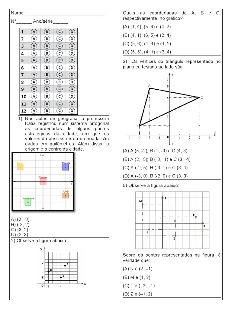 Exercícios de Coordenadas no Plano Cartesiano | PDF | Sistema de ...